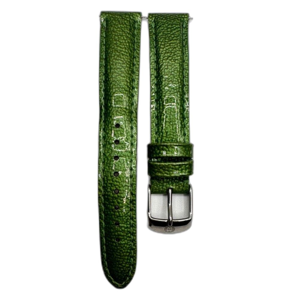 Michele 16mm Emerald Green Patterned High-Gloss Patent Leather Watch Band Strap - Picture 2 of 5